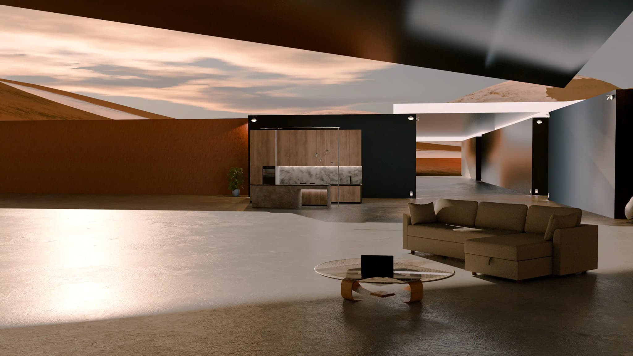 Living space placed directly against the excavated earth wall